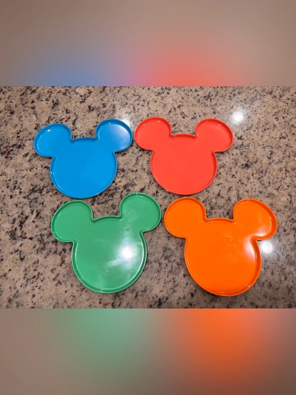 Disney Colorful Mickey-Shaped Melamine Plates — Blue, Red, Green, Orange